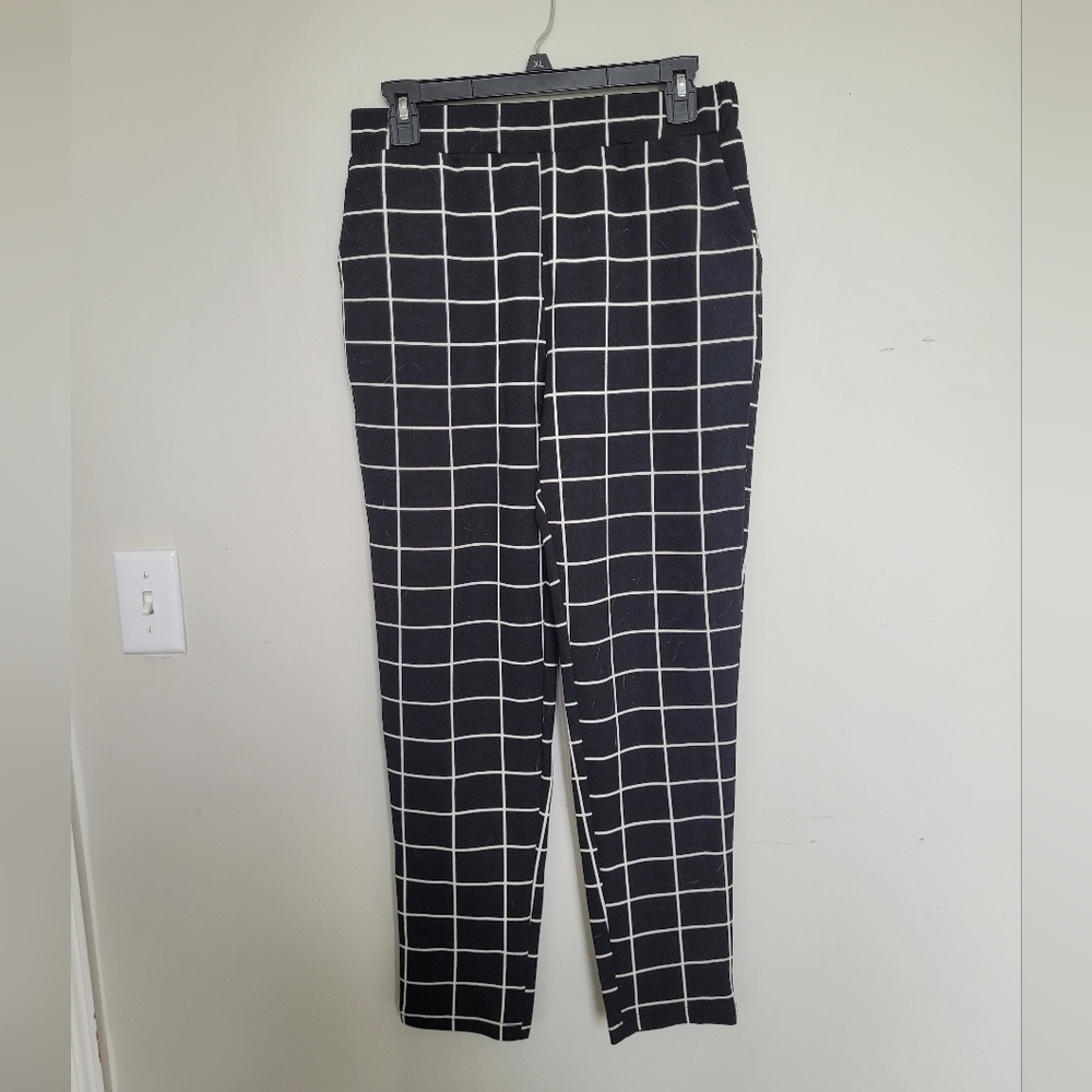 Black and White Straight Leg Grid Pants
